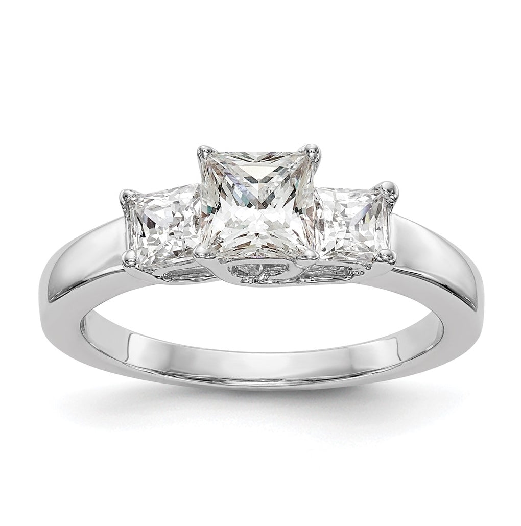 14K White Gold 3-Stone (Holds 1/2 carat (5.2mm) Princess Center) Diamond Semi-Mount Engagement Ring