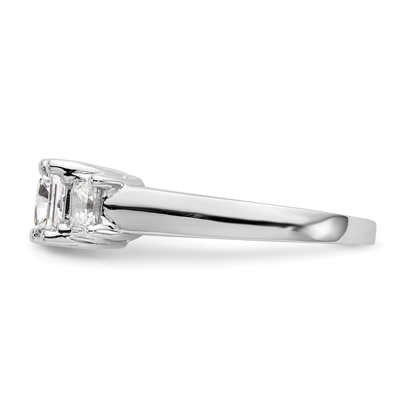 14K White Gold 3-Stone (Holds 3/4 carat (5.8mm) Princess Center) Diamond Semi-Mount Engagement Ring