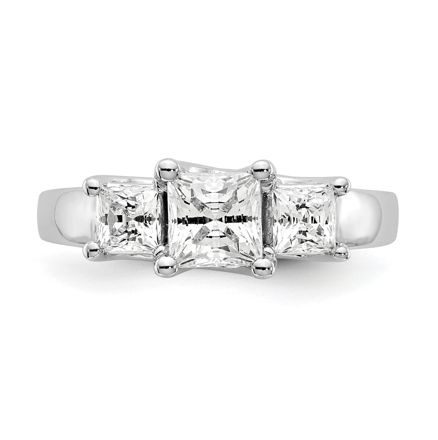 14K White Gold 3-Stone (Holds 3/4 carat (5.8mm) Princess Center) Diamond Semi-Mount Engagement Ring