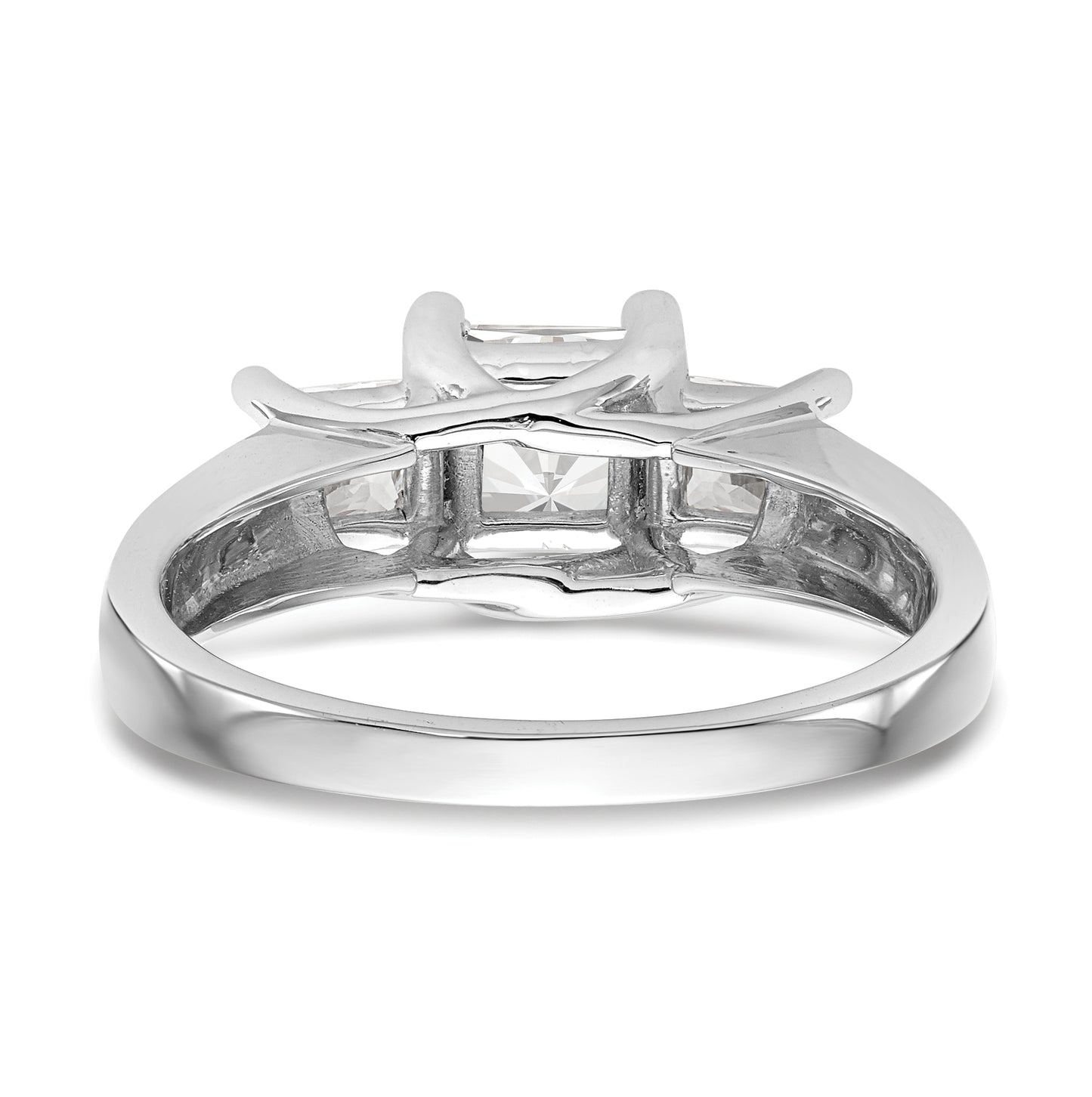 14K White Gold 3-Stone (Holds 3/4 carat (5.8mm) Princess Center) Diamond Semi-Mount Engagement Ring