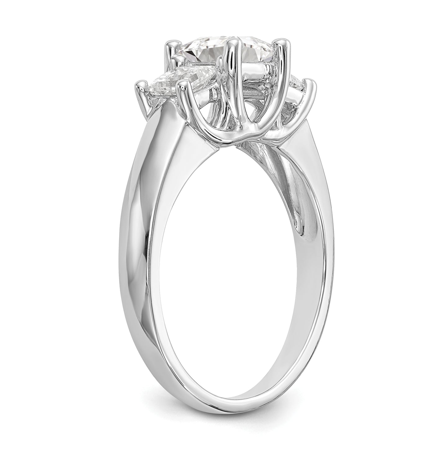 14K White Gold 3-Stone (Holds 3/4 carat (5.8mm) Princess Center) Diamond Semi-Mount Engagement Ring