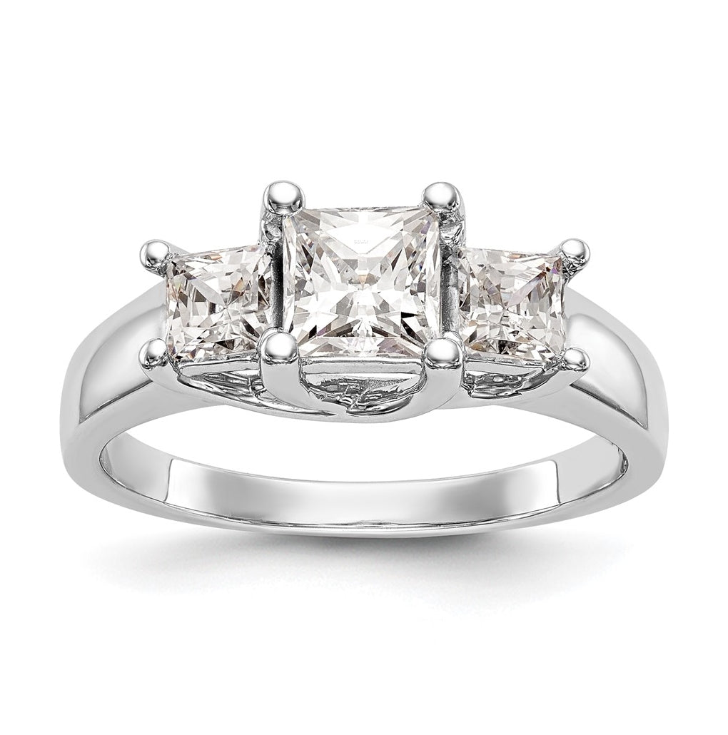 14K White Gold 3-Stone (Holds 3/4 carat (5.8mm) Princess Center) Diamond Semi-Mount Engagement Ring