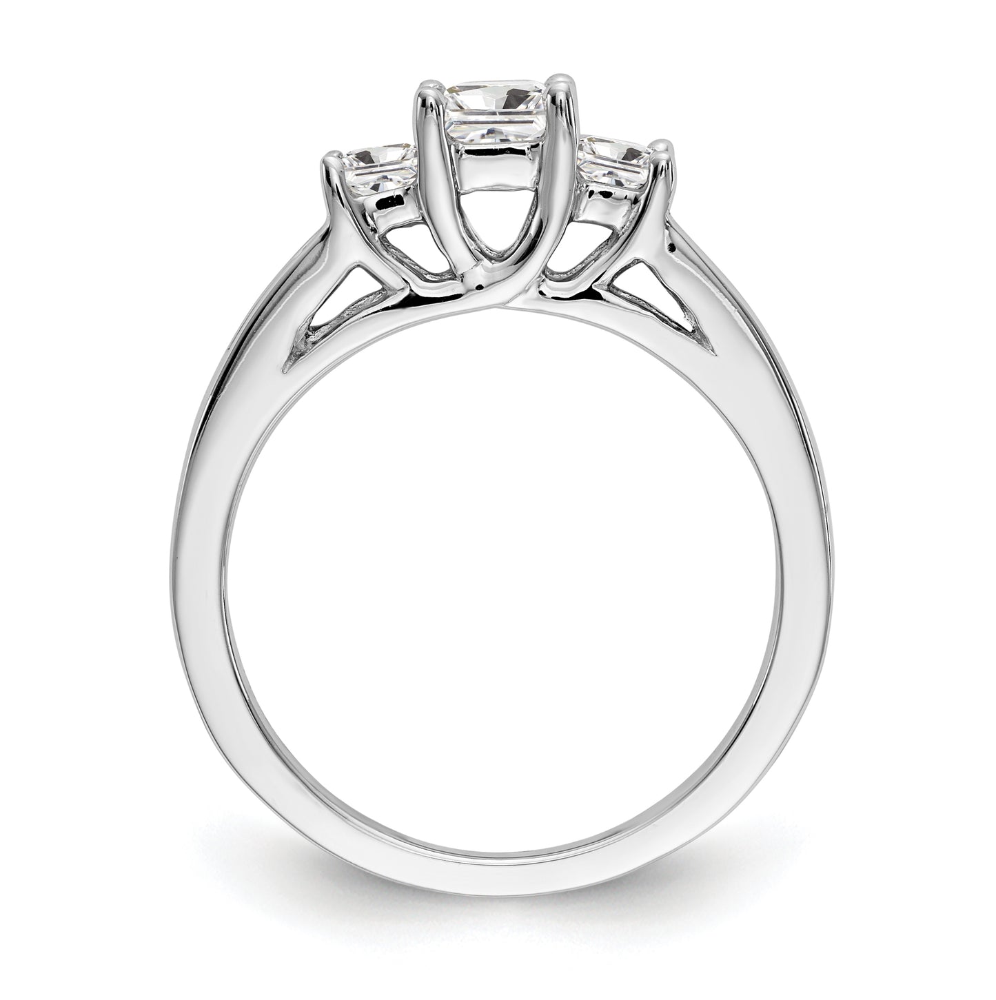 14K White Gold 3-Stone Plus (Holds 1/3 carat (3.7mm) Princess Center and (2-3.2mm) Princess Sides) Diamond Semi-Mount Engagement Ring