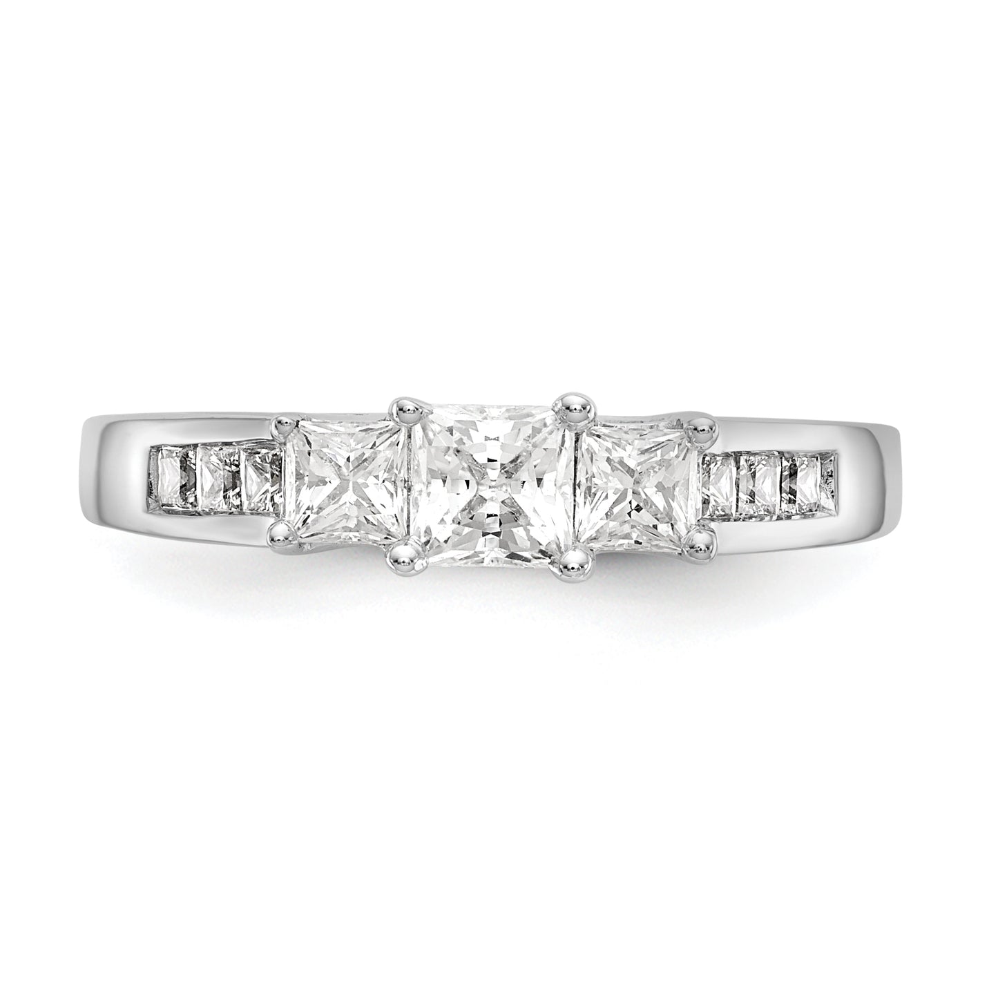 14K White Gold 3-Stone Plus (Holds 1/3 carat (3.7mm) Princess Center and (2-3.2mm) Princess Sides) Diamond Semi-Mount Engagement Ring