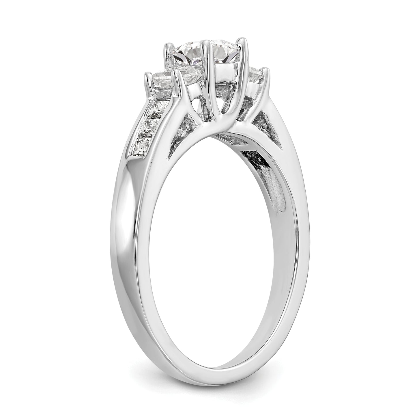 14K White Gold 3-Stone Plus (Holds 1/3 carat (3.7mm) Princess Center and (2-3.2mm) Princess Sides) Diamond Semi-Mount Engagement Ring