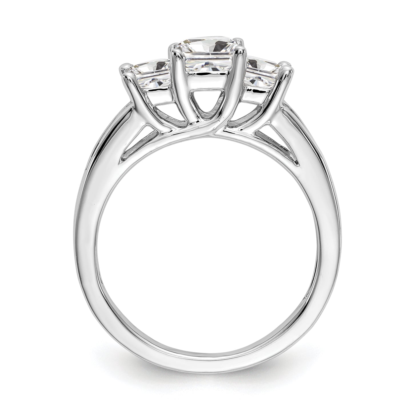 14K White Gold 3-Stone Plus (Holds 3/4 carat (4.9mm) Princess Center and (2-4.0mm) Princess Sides) Diamond Semi-Mount Engagement Ring