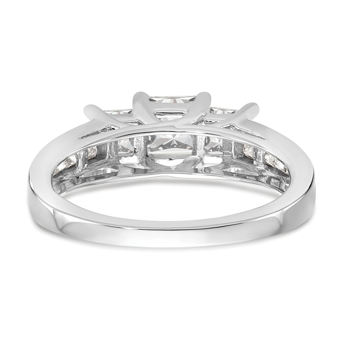 14K White Gold 3-Stone Plus (Holds 3/4 carat (4.9mm) Princess Center and (2-4.0mm) Princess Sides) Diamond Semi-Mount Engagement Ring