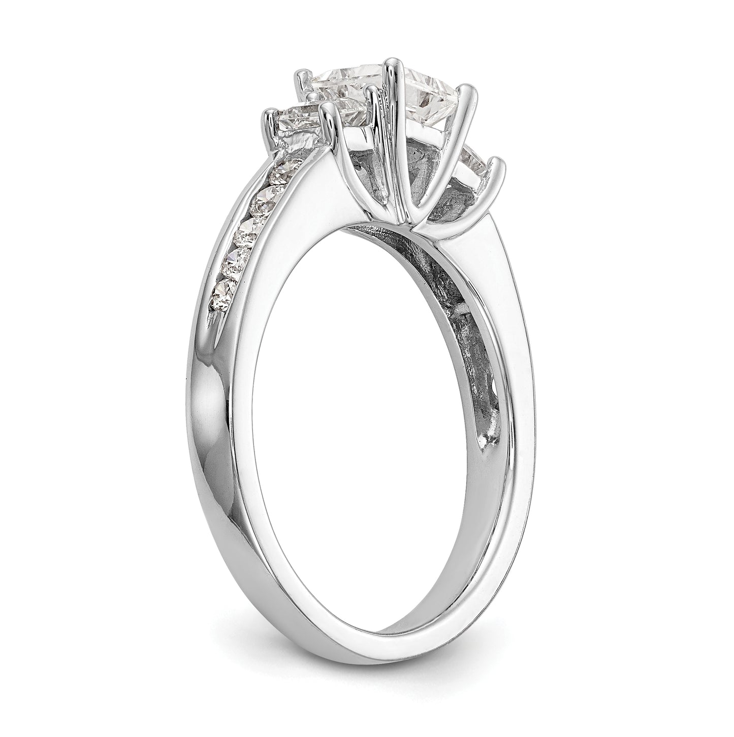 14K White Gold 3-Stone Diamond Semi-Mount Engagement Ring, 2.25 to 2.69 mm (tapered)