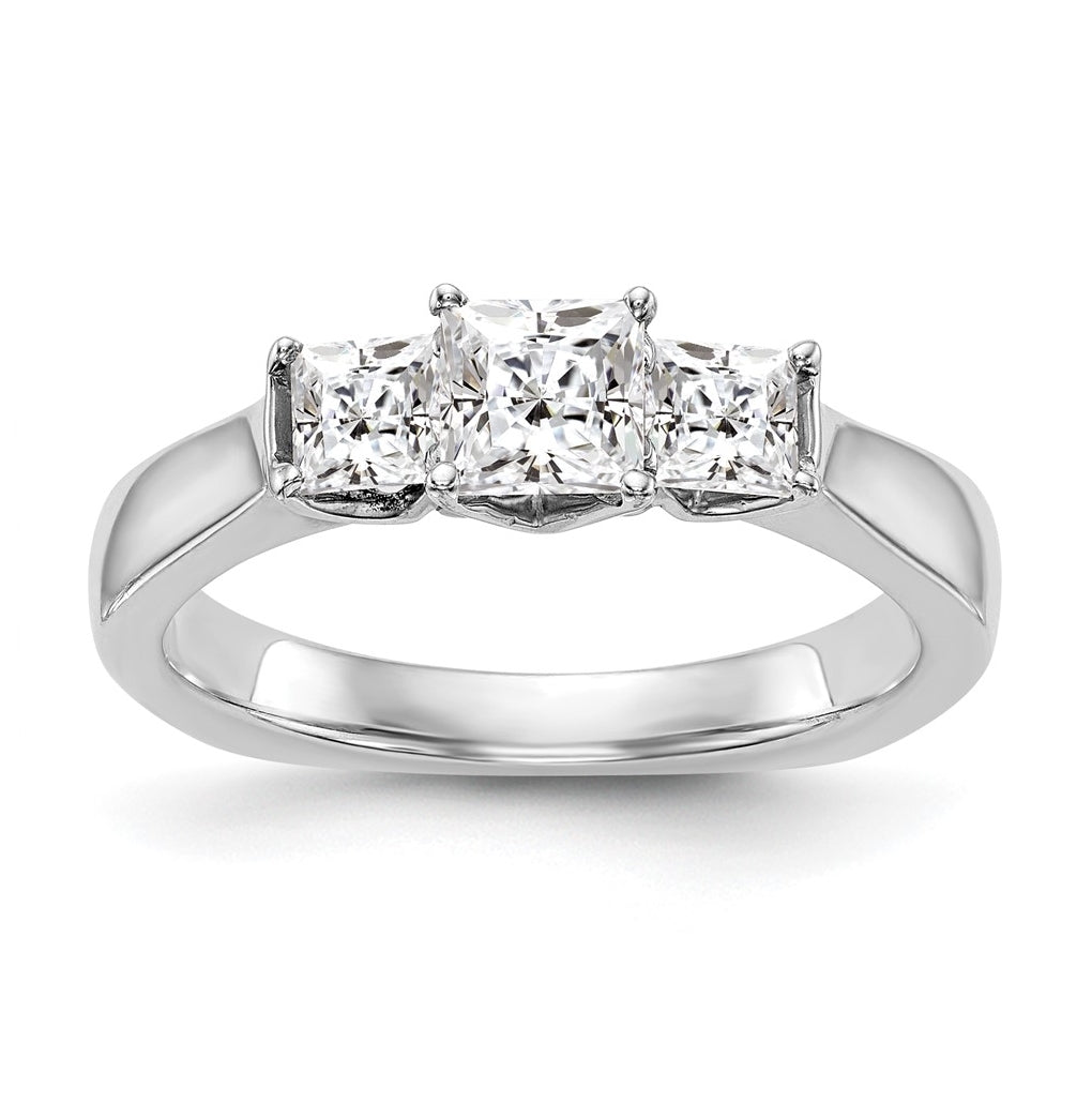 14K White Gold 3-Stone Diamond Semi-Mount Engagement Ring, 2.31 to 3.32 mm (tapered)