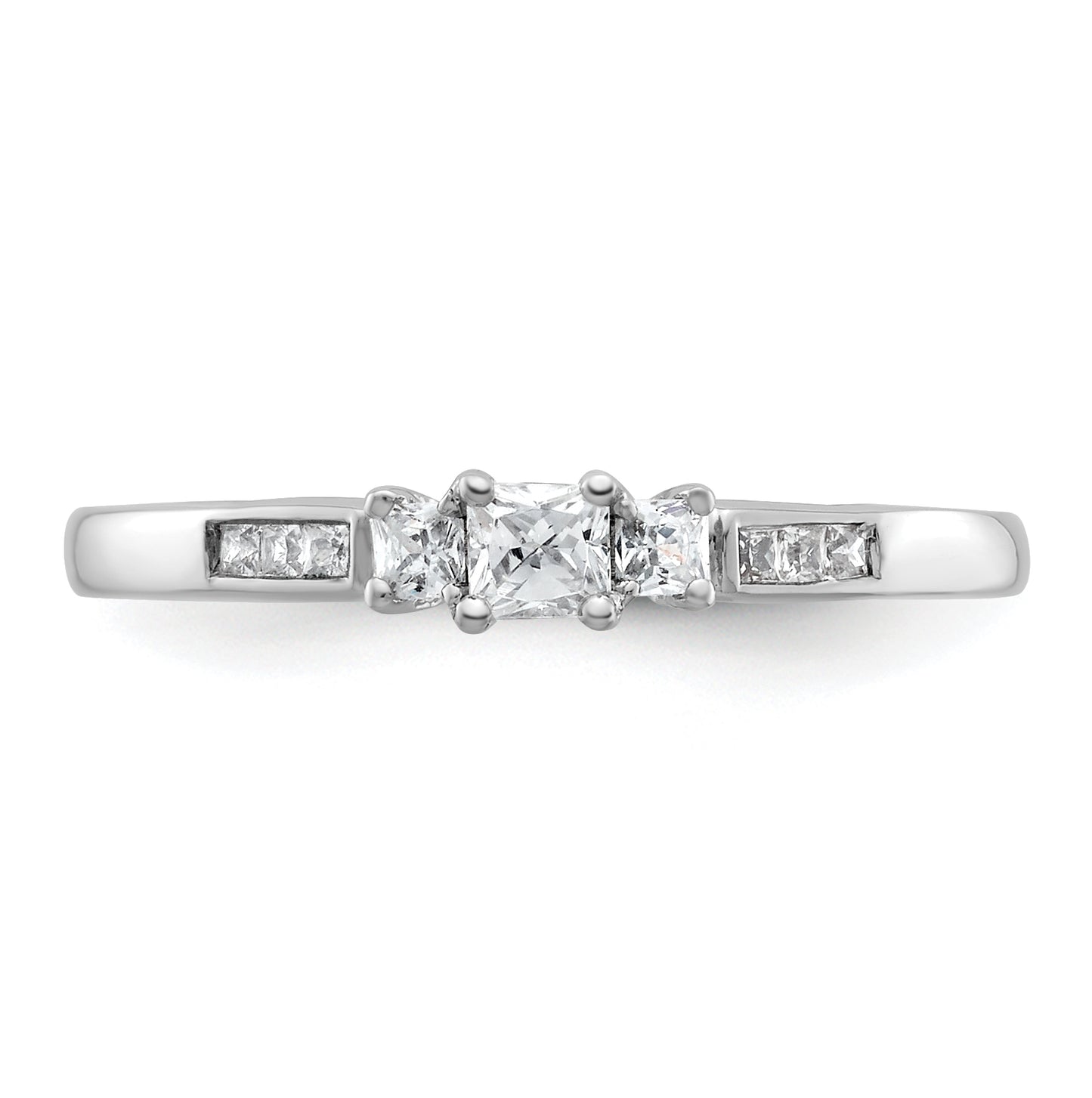 14K White Gold 3-Stone Plus (Holds 1/5 carat (3.6mm) Princess Center and (2-2.0mm) Princess Sides) Diamond Semi-Mount Engagement Ring