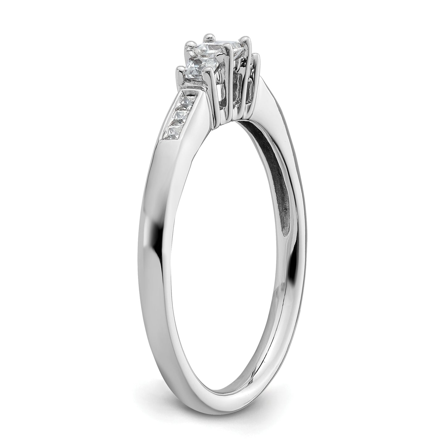 14K White Gold 3-Stone Plus (Holds 1/5 carat (3.6mm) Princess Center and (2-2.0mm) Princess Sides) Diamond Semi-Mount Engagement Ring