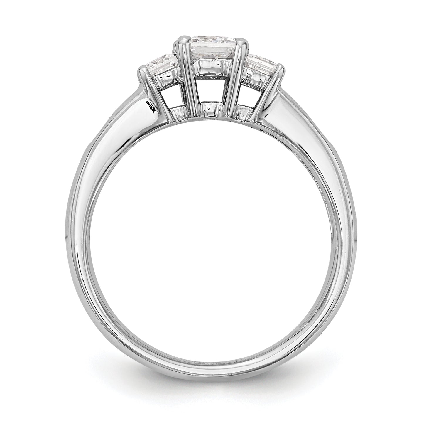 14K White Gold 3-Stone Plus (Holds 1/3 carat (4.5mm) Princess Center and (2-2.5mm) Princess Sides) Diamond Semi-Mount Engagement Ring