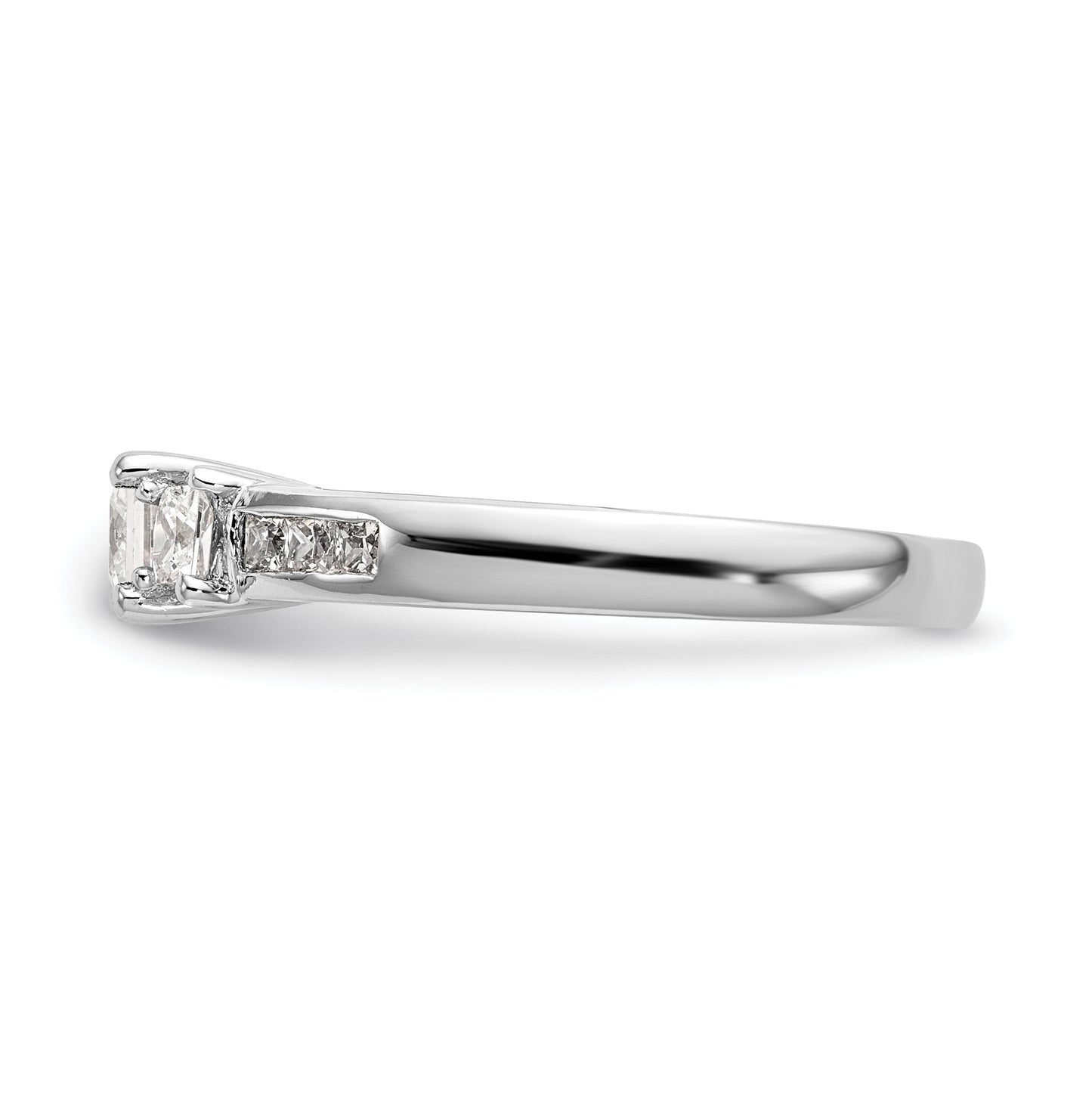 14K White Gold 3-Stone Plus (Holds 1/3 carat (4.5mm) Princess Center and (2-2.5mm) Princess Sides) Diamond Semi-Mount Engagement Ring