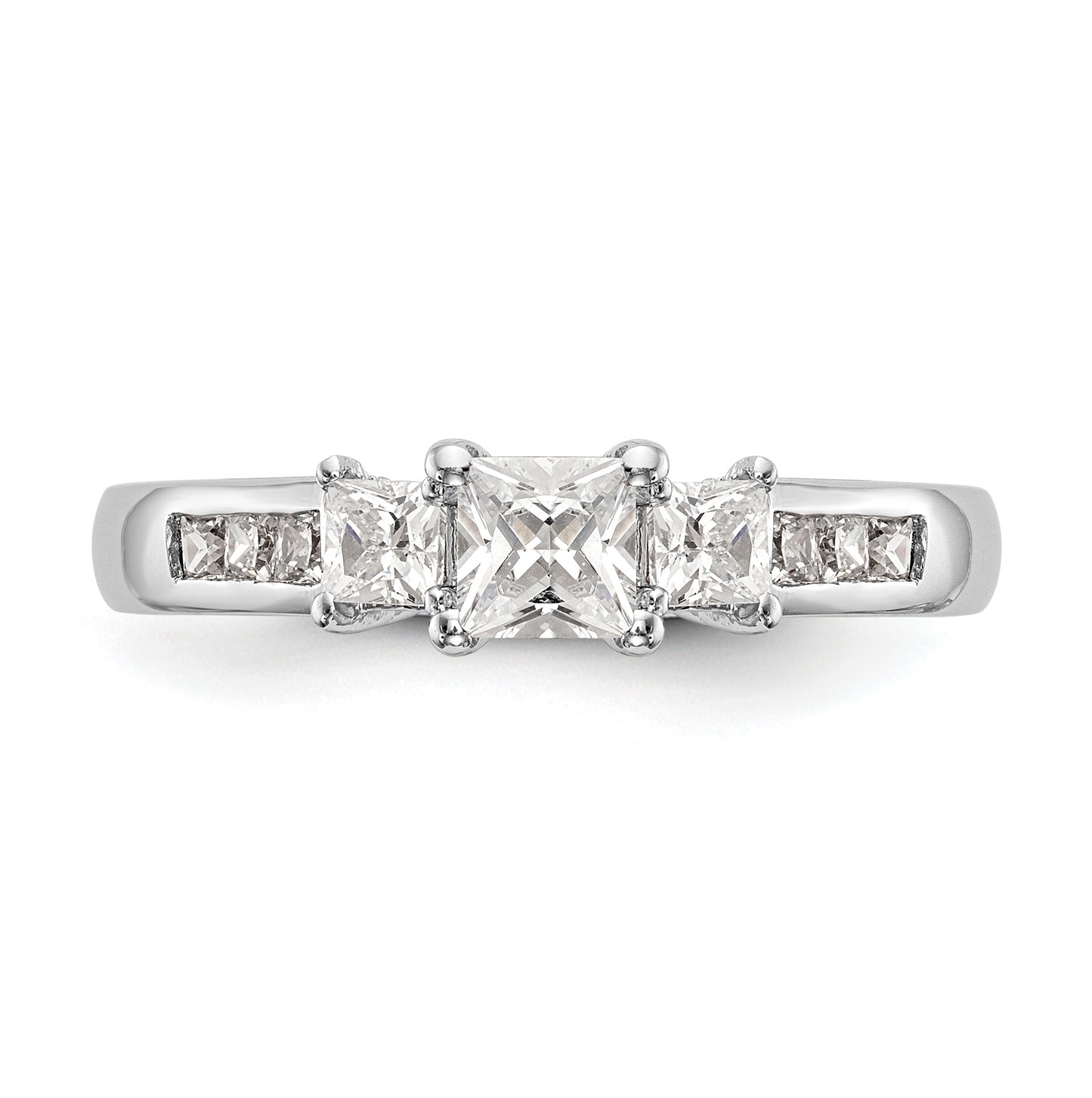 14K White Gold 3-Stone Plus (Holds 1/3 carat (4.5mm) Princess Center and (2-2.5mm) Princess Sides) Diamond Semi-Mount Engagement Ring