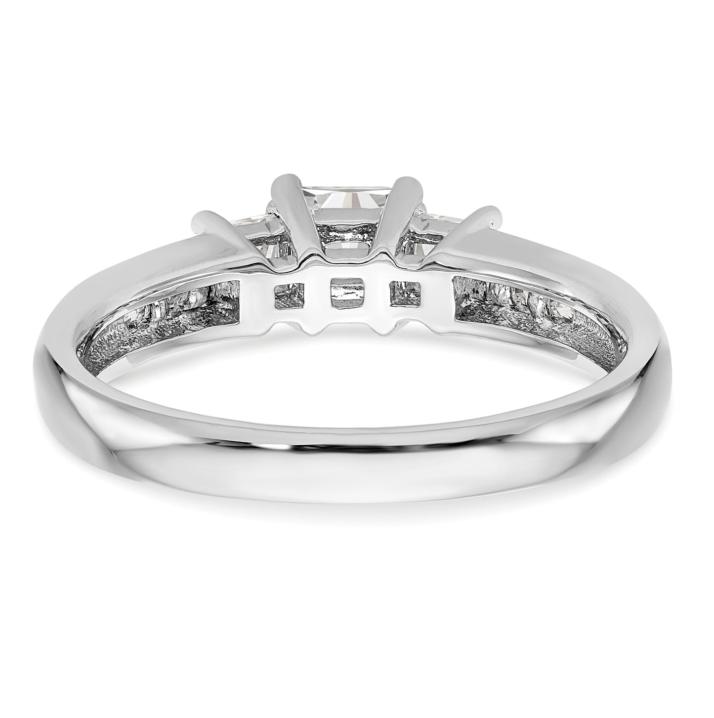 14K White Gold 3-Stone Plus (Holds 1/3 carat (4.5mm) Princess Center and (2-2.5mm) Princess Sides) Diamond Semi-Mount Engagement Ring