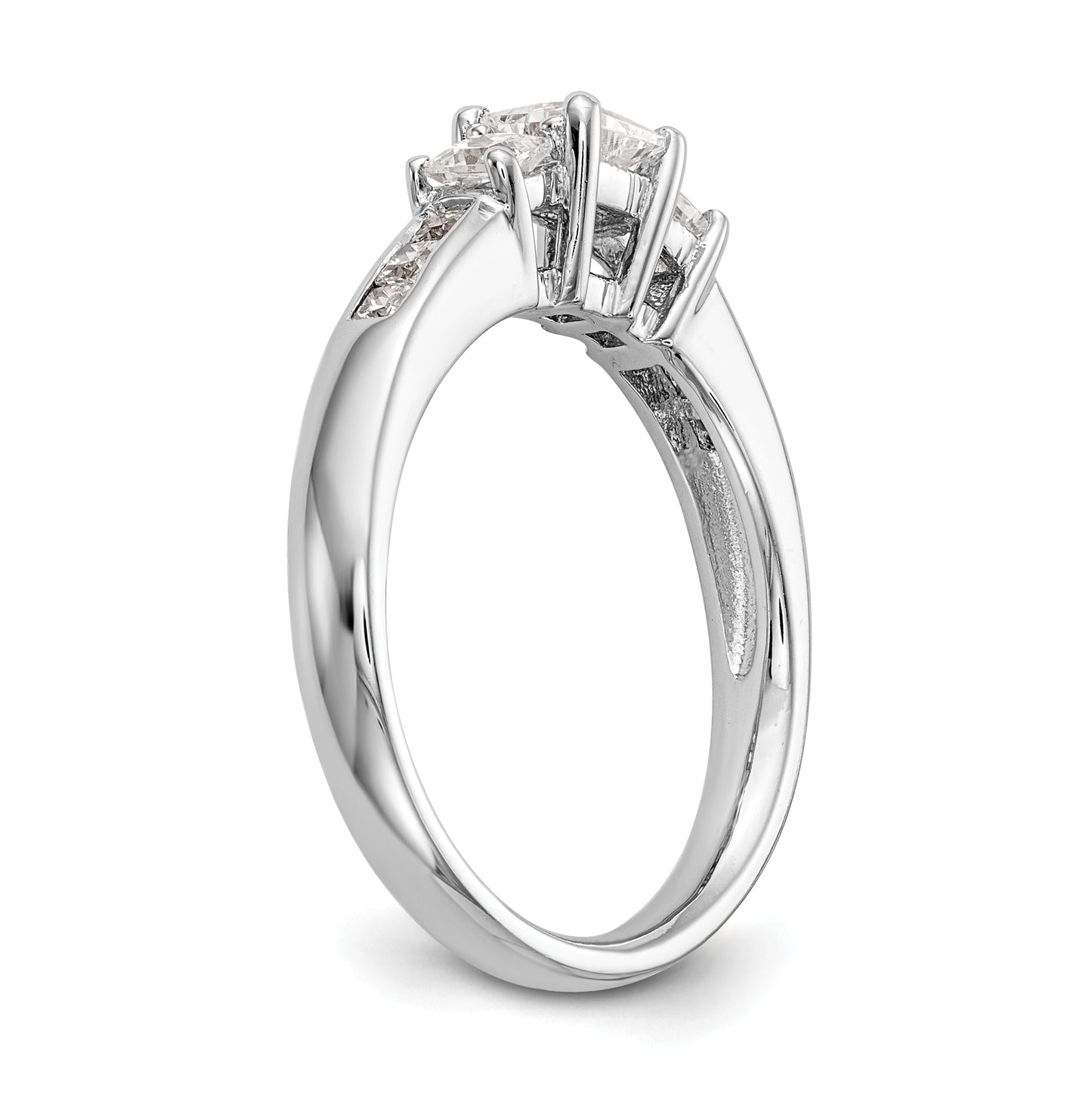 14K White Gold 3-Stone Plus (Holds 1/3 carat (4.5mm) Princess Center and (2-2.5mm) Princess Sides) Diamond Semi-Mount Engagement Ring