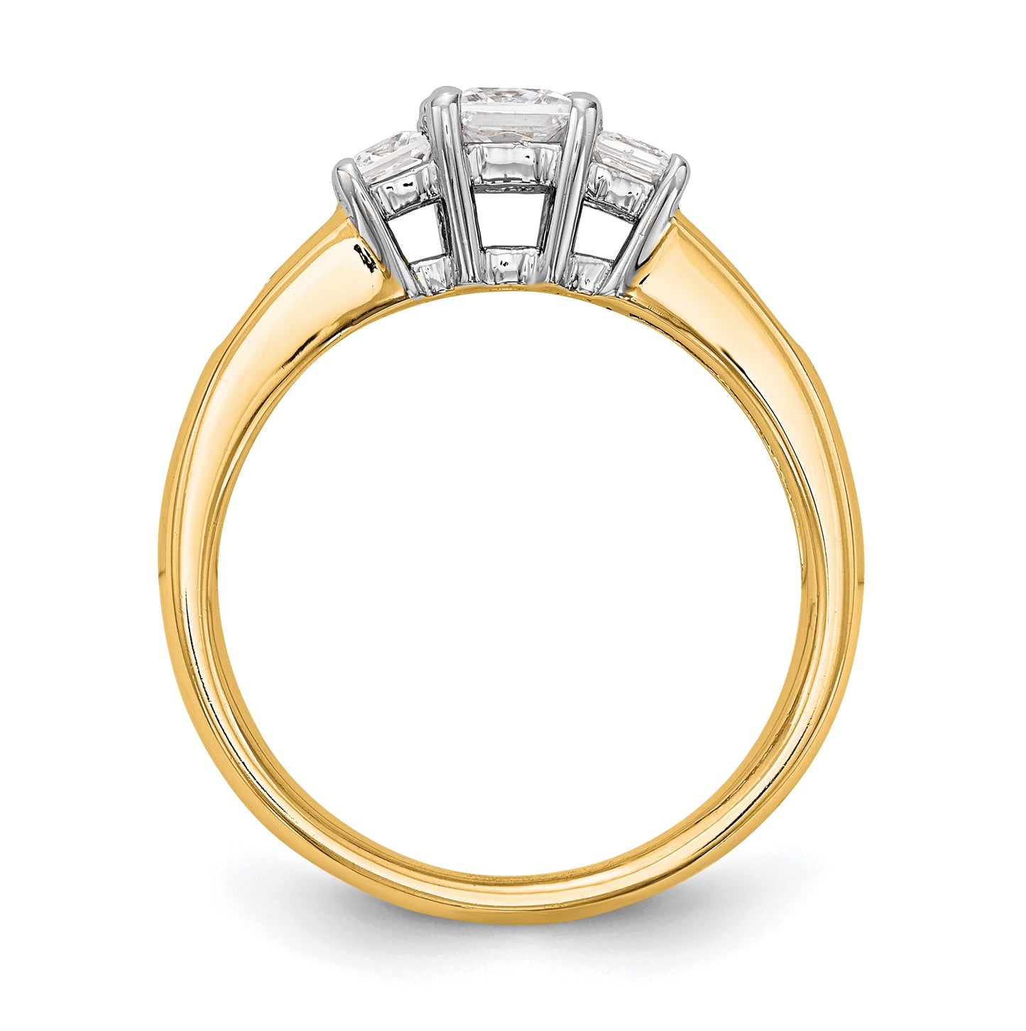 14K Two-tone 3-Stone Plus (Holds 1/3 carat (4.5mm) Princess Center and (2-2.5mm) Princess Sides) Diamond Semi-Mount Engagement Ring