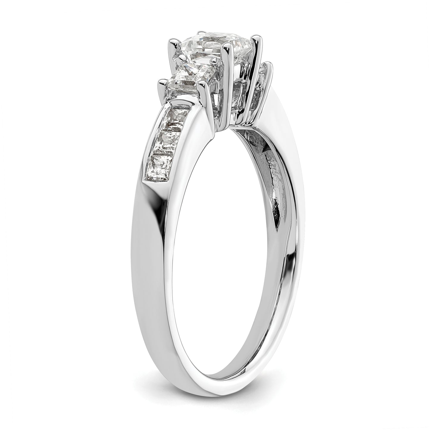 14K White Gold 3-Stone Plus (Holds 1/2 carat (5.2mm) Princess Center and (2-2.8mm) Princess Sides) Diamond Semi-Mount Engagement Ring