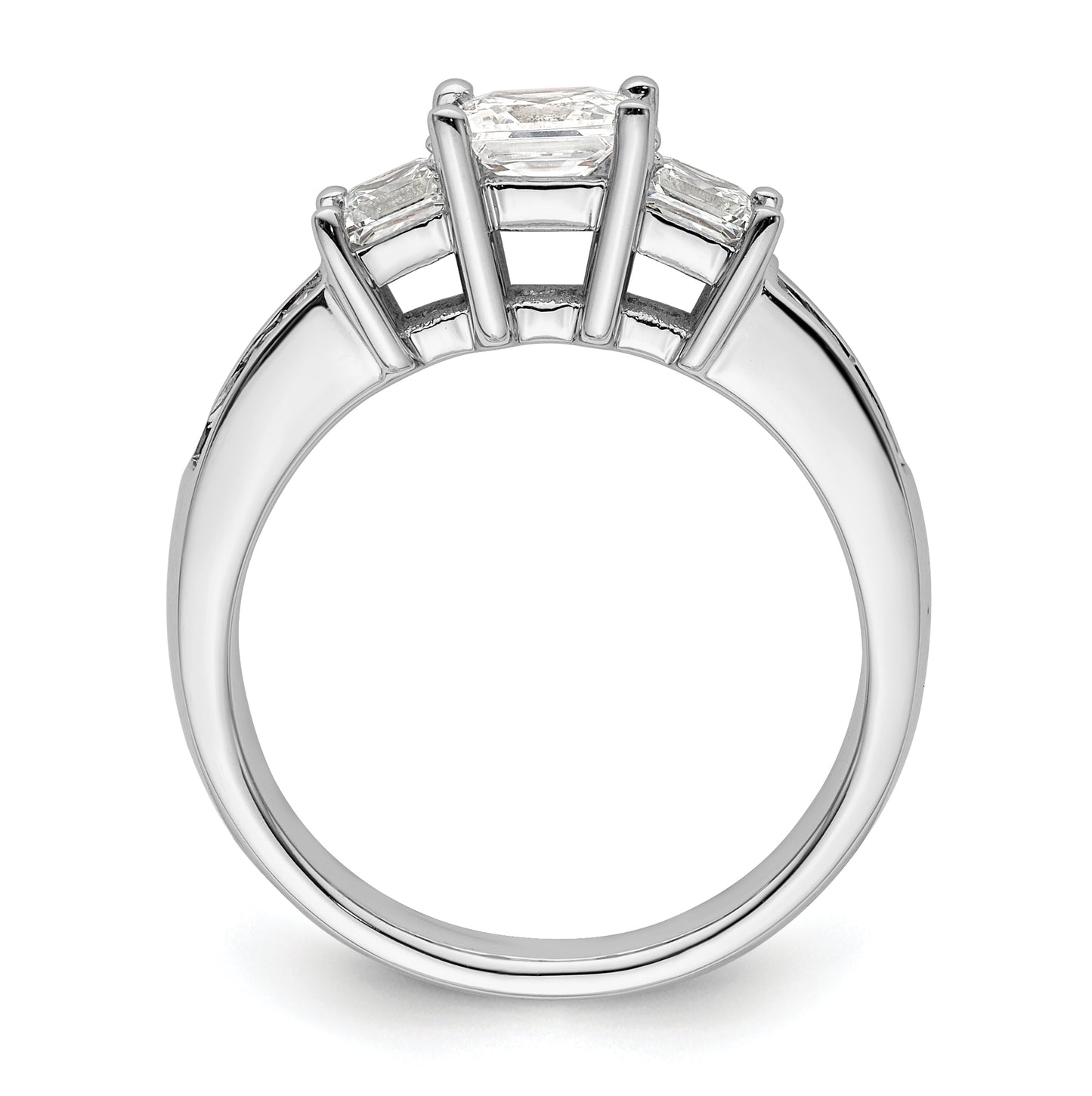 14K White Gold 3-Stone Plus (Holds 3/4 carat (5.8mm) Princess Center and (2-3.3mm) Princess Sides) Diamond Semi-Mount Engagement Ring