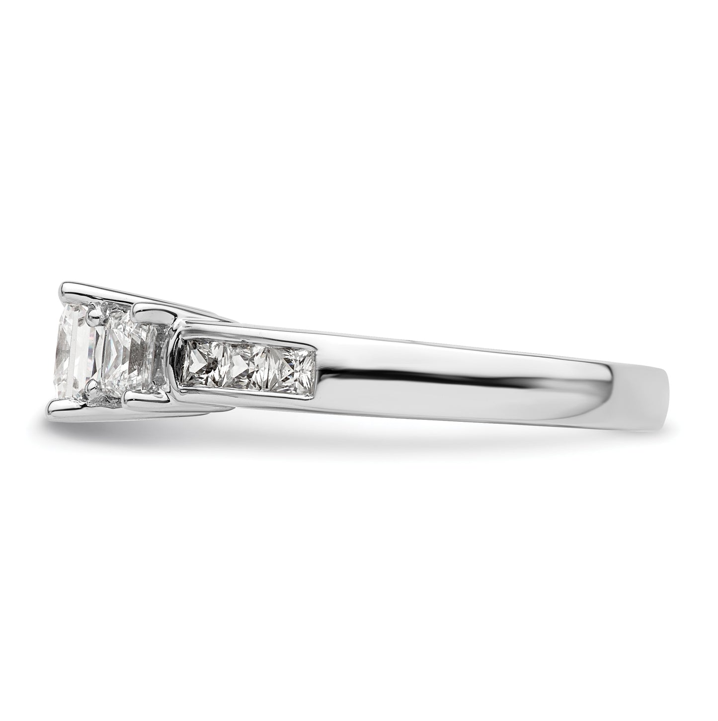 14K White Gold 3-Stone Plus (Holds 3/4 carat (5.8mm) Princess Center and (2-3.3mm) Princess Sides) Diamond Semi-Mount Engagement Ring