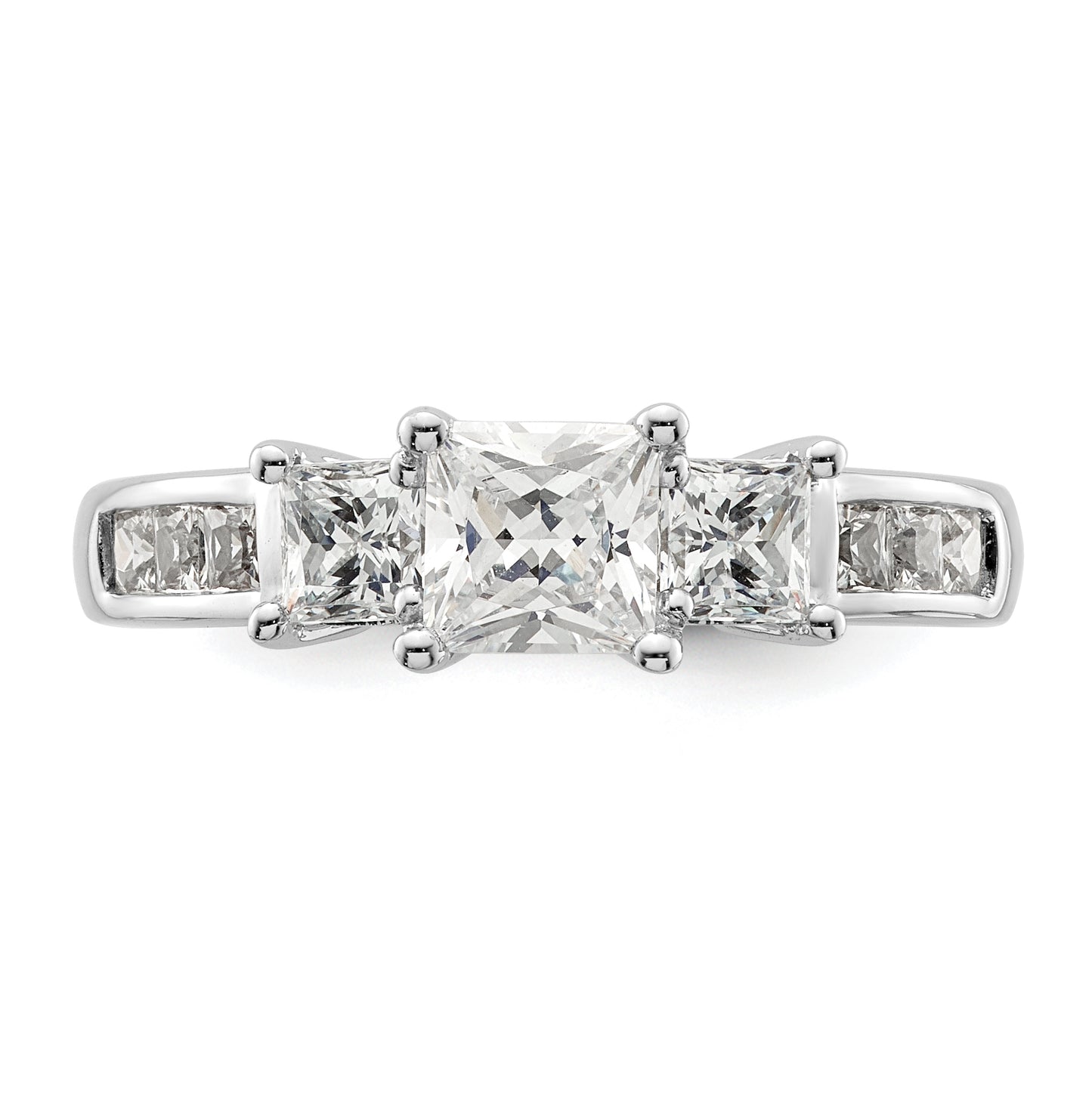 14K White Gold 3-Stone Plus (Holds 3/4 carat (5.8mm) Princess Center and (2-3.3mm) Princess Sides) Diamond Semi-Mount Engagement Ring