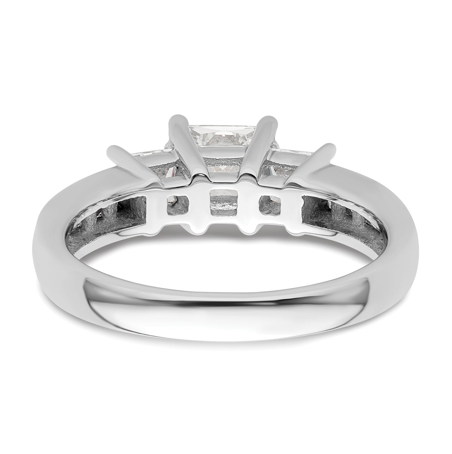 14K White Gold 3-Stone Plus (Holds 3/4 carat (5.8mm) Princess Center and (2-3.3mm) Princess Sides) Diamond Semi-Mount Engagement Ring