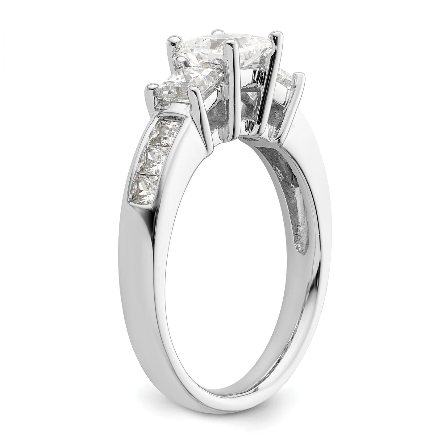 14K White Gold 3-Stone Plus (Holds 3/4 carat (5.8mm) Princess Center and (2-3.3mm) Princess Sides) Diamond Semi-Mount Engagement Ring
