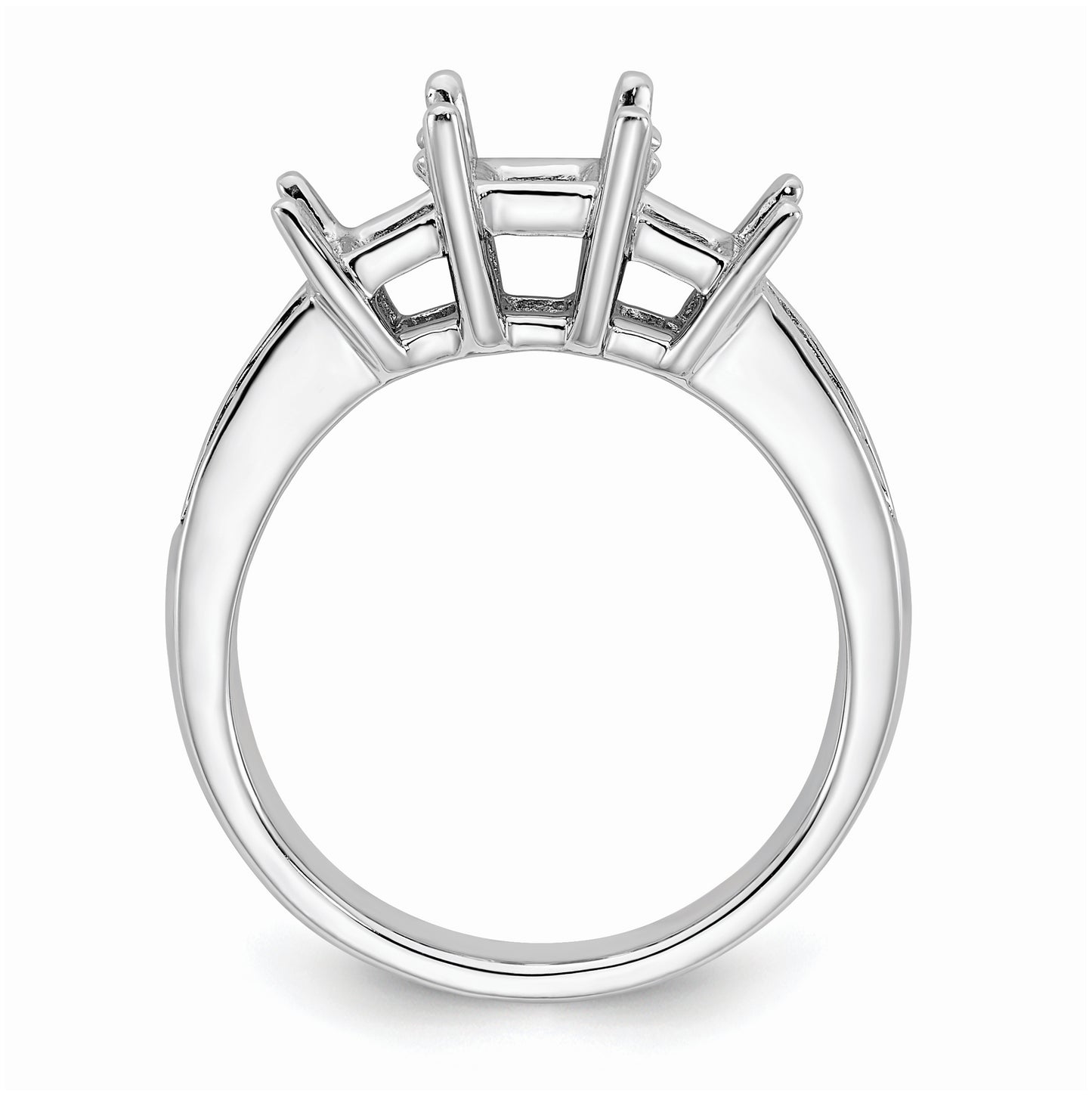 14K White Gold 3-Stone Plus (Holds 1 carat (6.5mm) Princess Center and (2-3.8mm) Princess Sides) Diamond Semi-Mount Engagement Ring