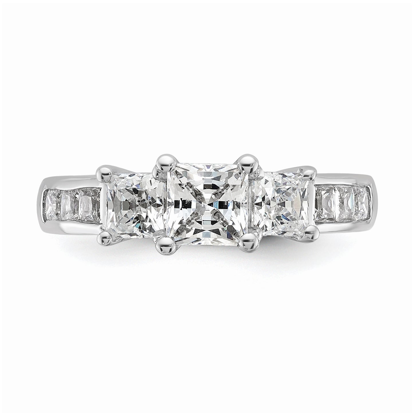 14K White Gold 3-Stone Plus (Holds 1 carat (6.5mm) Princess Center and (2-3.8mm) Princess Sides) Diamond Semi-Mount Engagement Ring