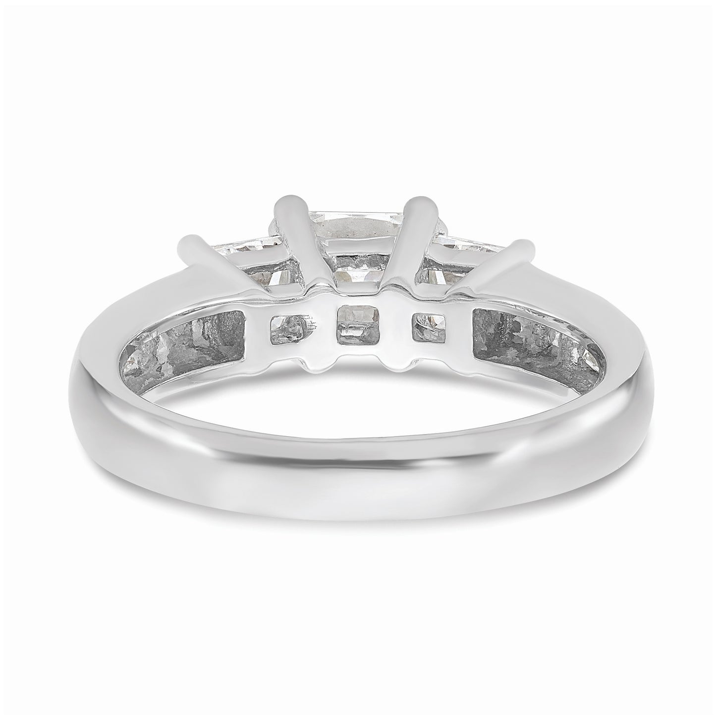14K White Gold 3-Stone Plus (Holds 1 carat (6.5mm) Princess Center and (2-3.8mm) Princess Sides) Diamond Semi-Mount Engagement Ring