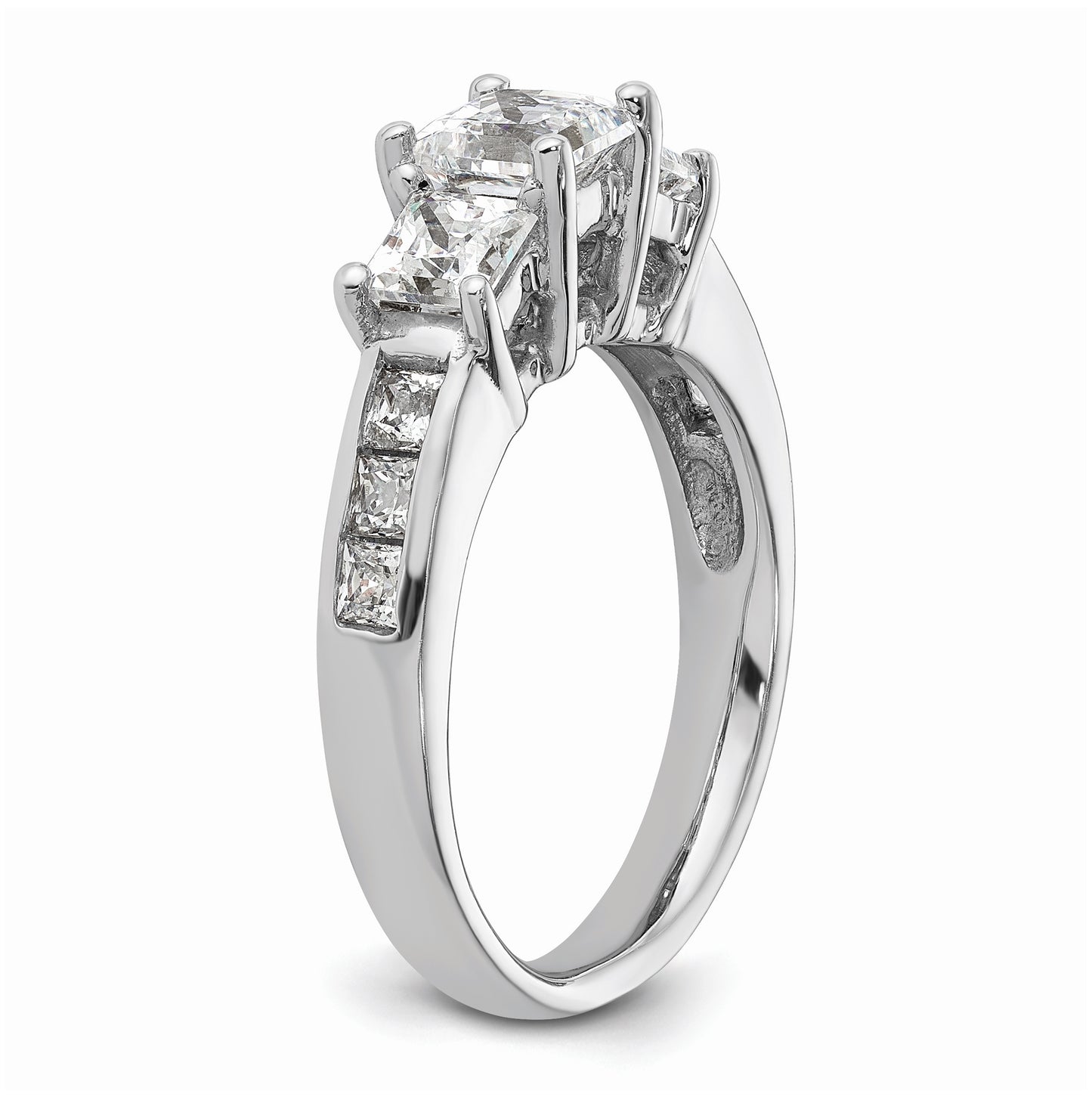 14K White Gold 3-Stone Plus (Holds 1 carat (6.5mm) Princess Center and (2-3.8mm) Princess Sides) Diamond Semi-Mount Engagement Ring