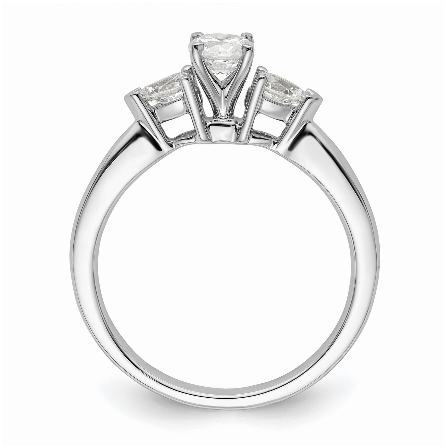 14K White Gold 3-Stone Peg Set Center Pear Diamond Semi mount Engagement Ring
