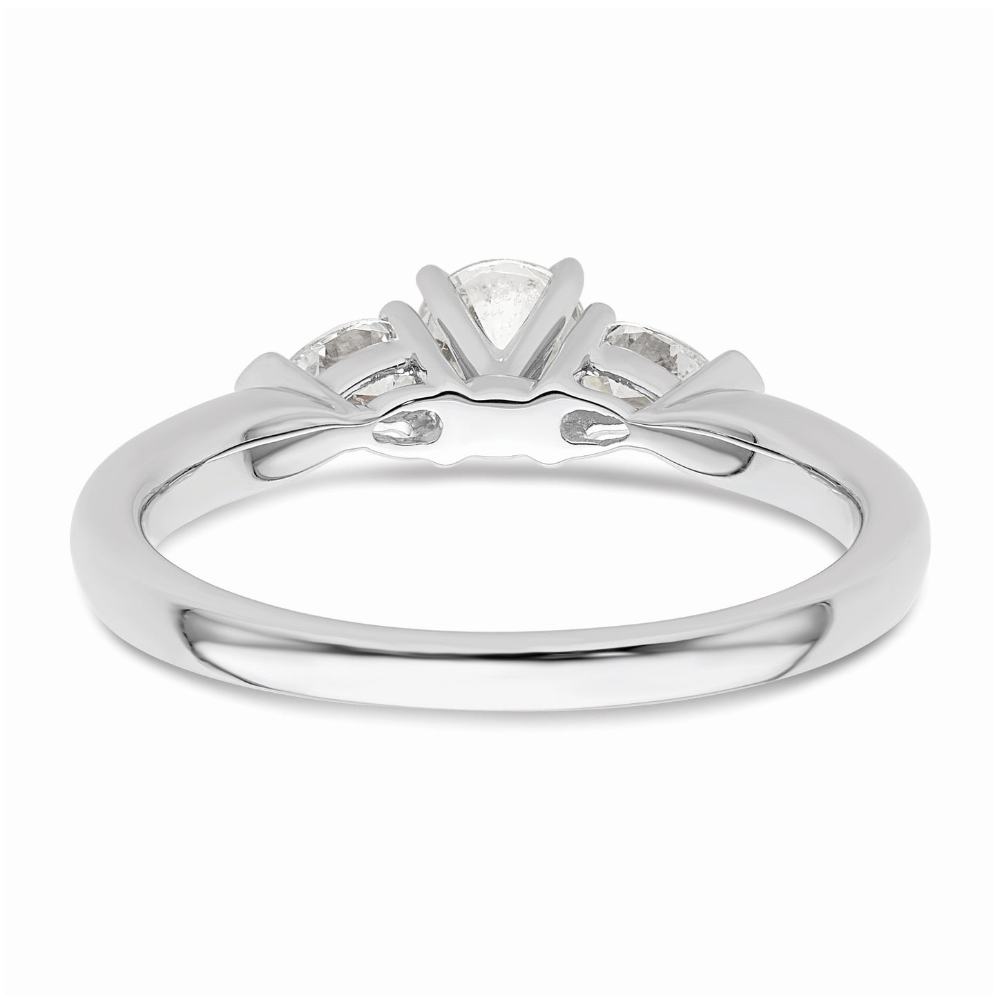 14K White Gold 3-Stone Peg Set Center Pear Diamond Semi mount Engagement Ring