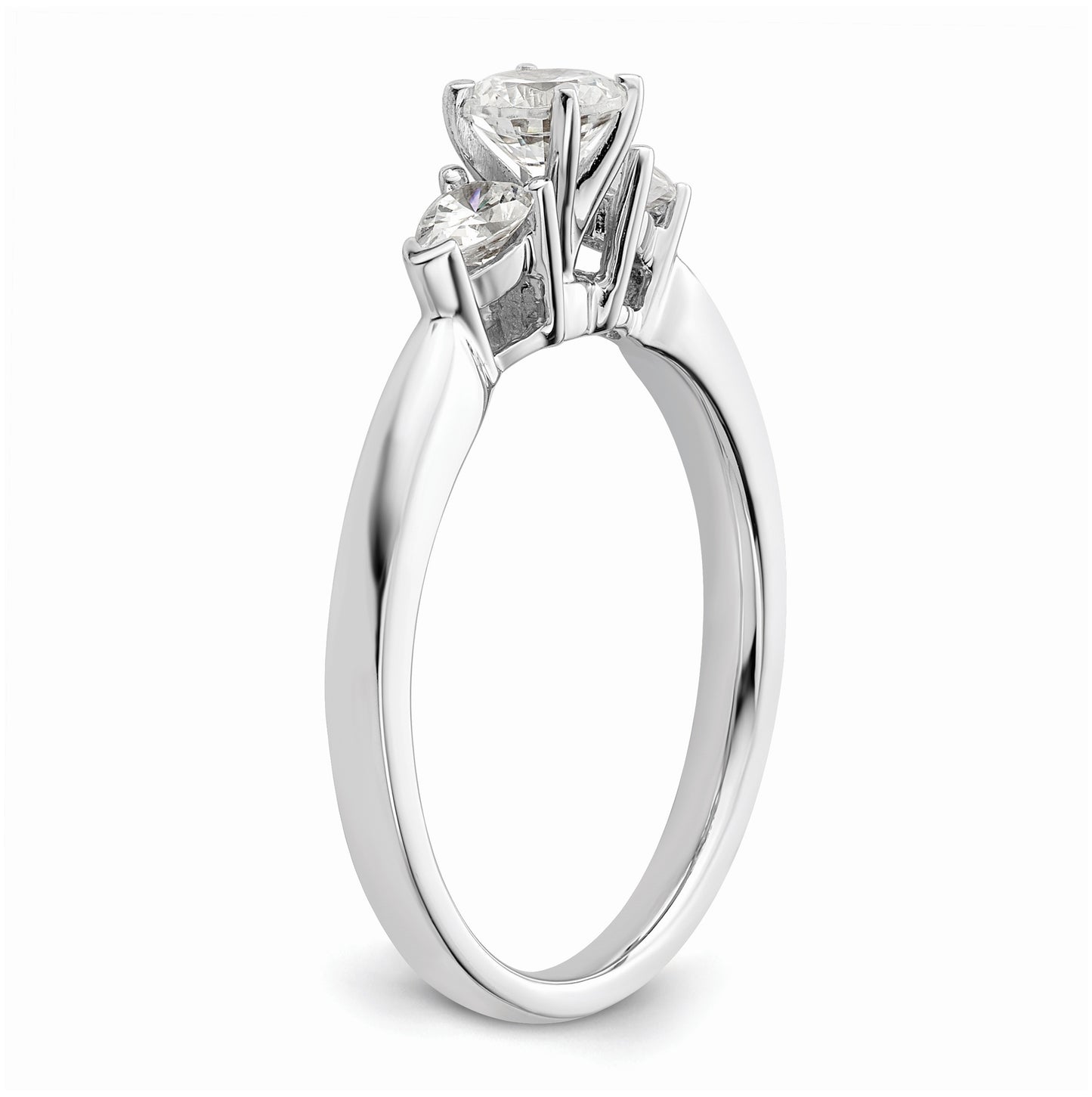 14K White Gold 3-Stone Peg Set Center Pear Diamond Semi mount Engagement Ring