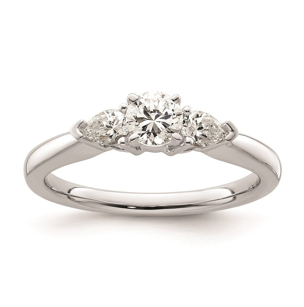 14K White Gold 3-Stone Peg Set Center Pear Diamond Semi mount Engagement Ring