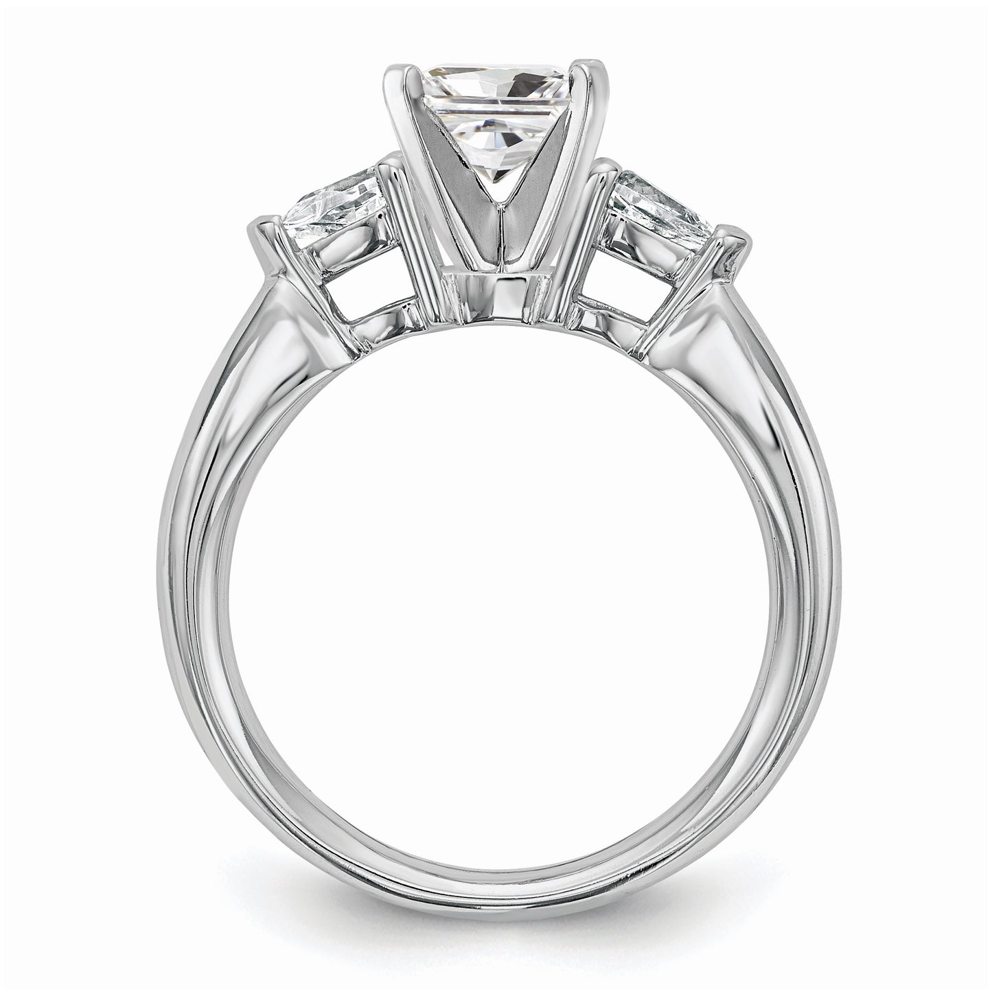 14K White Gold 3-Stone Peg Set Center Pear Diamond Semimount Engagement Ring