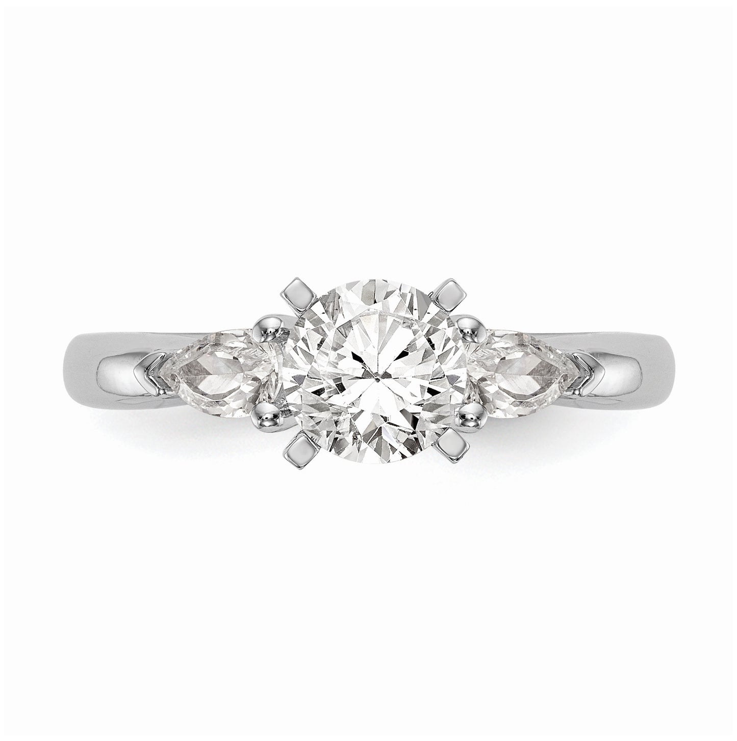 14K White Gold 3-Stone Peg Set Center Pear Diamond Semimount Engagement Ring