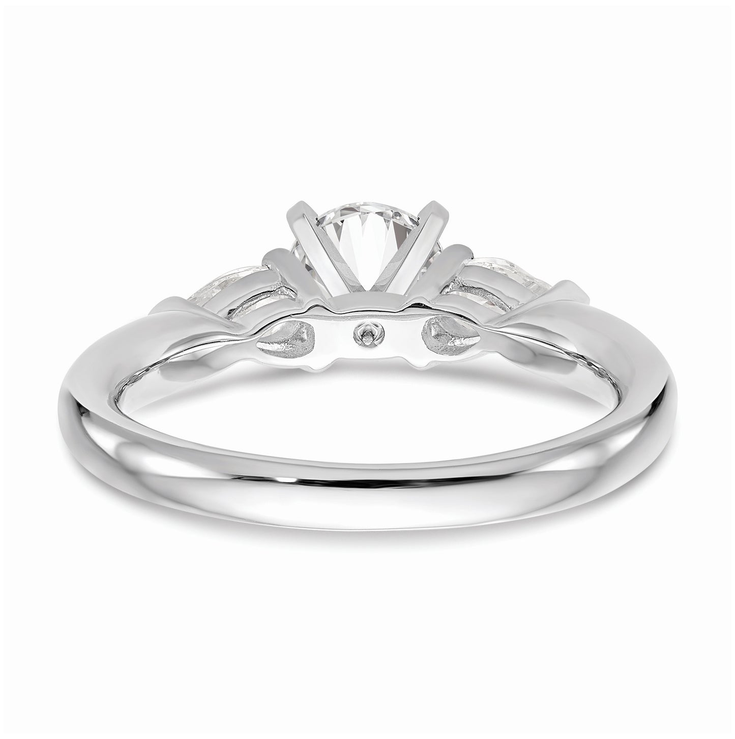14K White Gold 3-Stone Peg Set Center Pear Diamond Semimount Engagement Ring