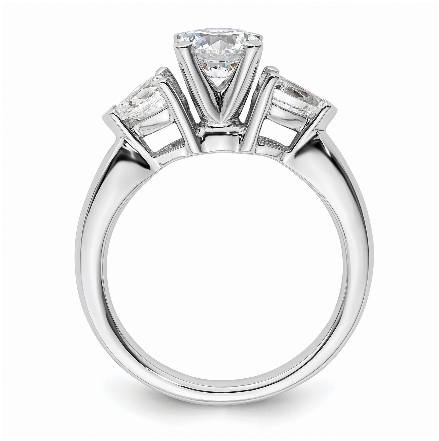 14K White Gold 3-Stone Peg Set Center Pear Diamond Semi-mount Engagement Ring