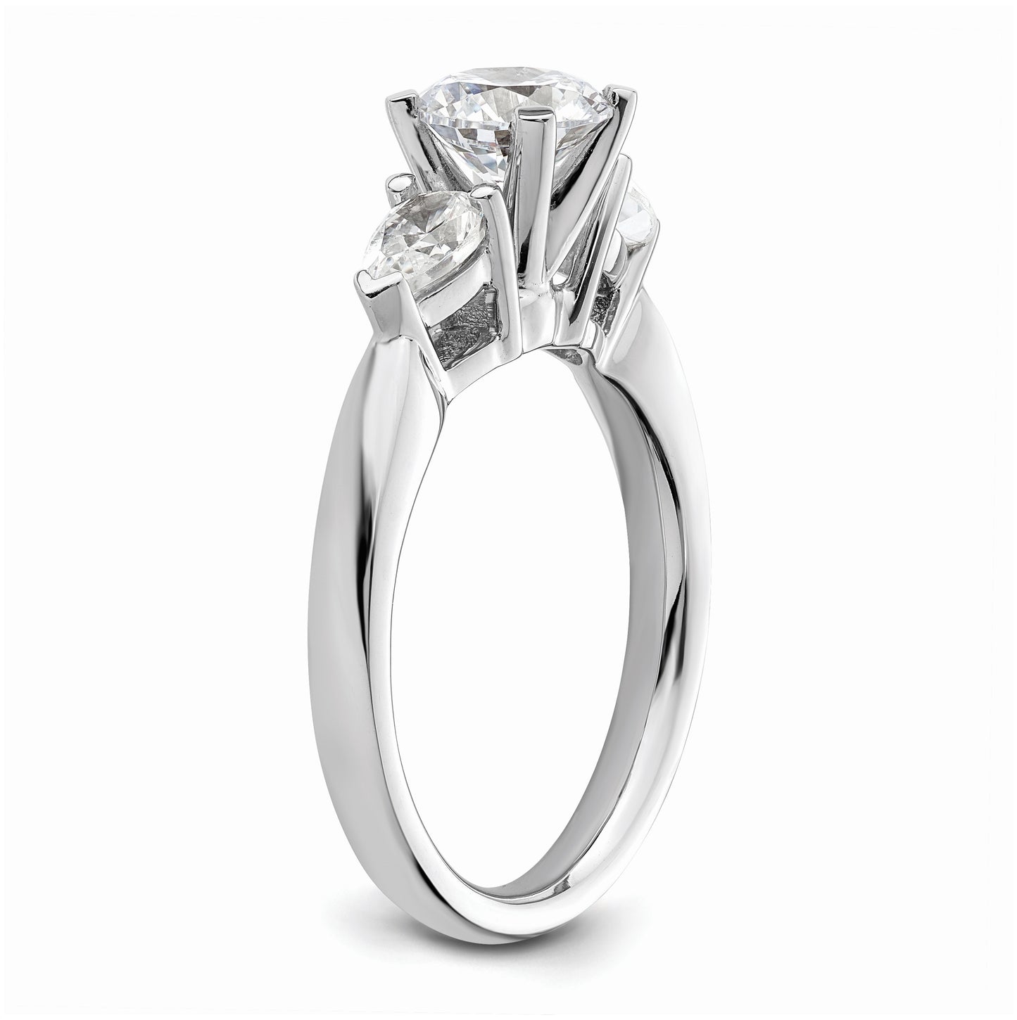 14K White Gold 3-Stone Peg Set Center Pear Diamond Semi-mount Engagement Ring
