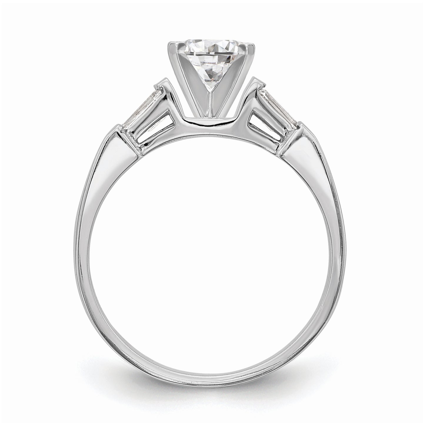14K White Gold 3-Stone Diamond Peg Set Includes 2-Baquette Side Stones Engagement Ring, No Head