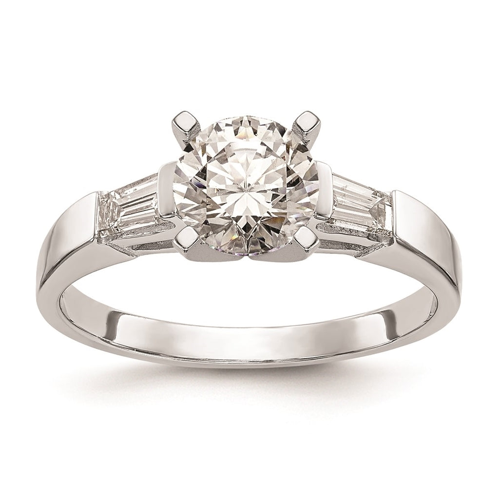 14K White Gold 3-Stone Diamond Peg Set Includes 2-Baquette Side Stones Engagement Ring, No Head