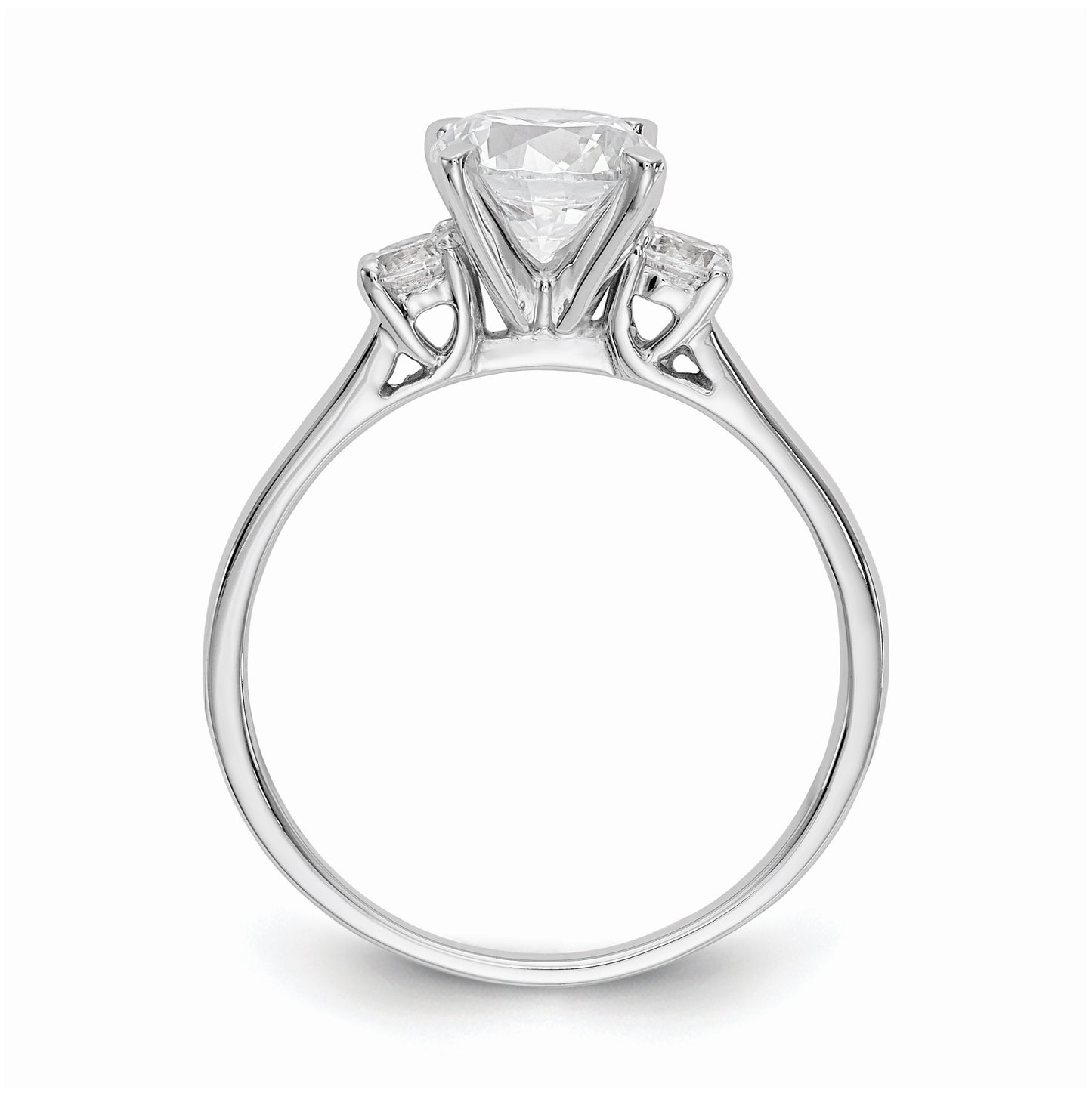 14K White Gold 3-Stone Peg Set Center Semi-mount Diamond Engagement Ring, 1.72 to 2.03 mm (tapered)