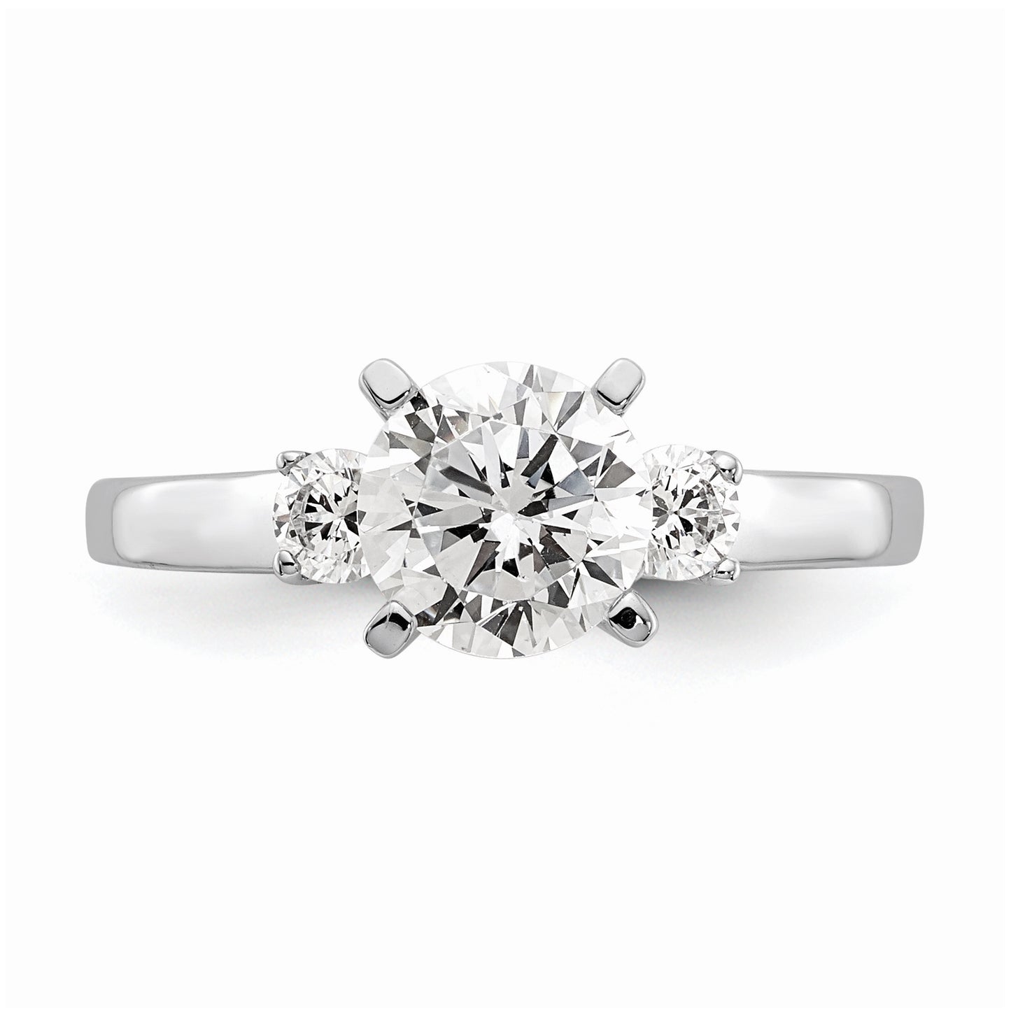 14K White Gold 3-Stone Peg Set Center Semi-mount Diamond Engagement Ring, 1.72 to 2.03 mm (tapered)