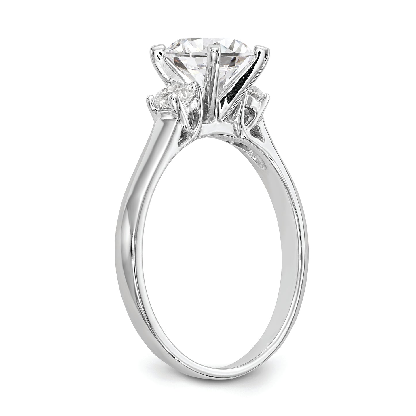 14K White Gold 3-Stone Peg Set Center Semi-mount Diamond Engagement Ring, 1.72 to 2.03 mm (tapered)