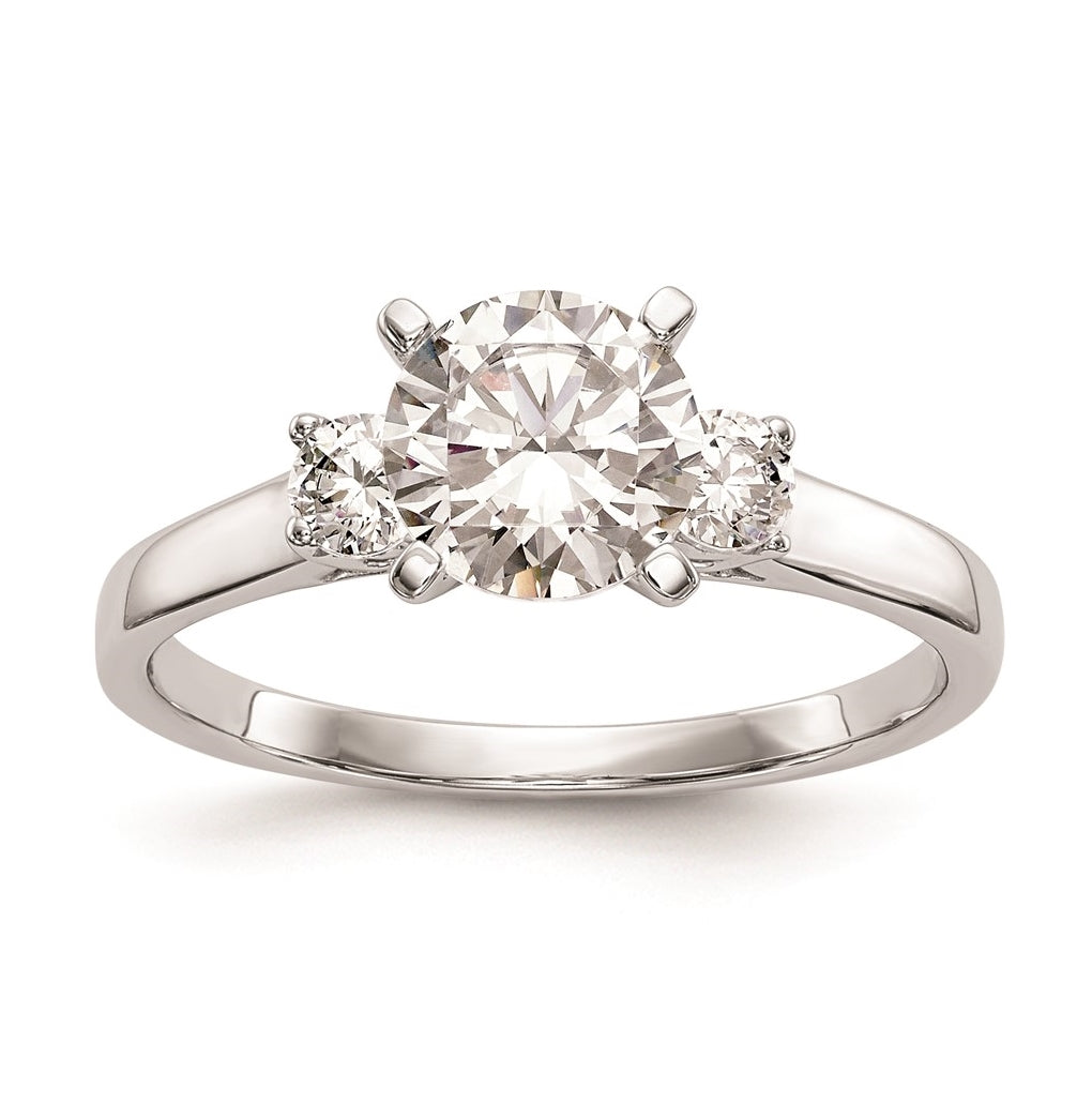 14K White Gold 3-Stone Peg Set Center Semi-mount Diamond Engagement Ring, 1.72 to 2.03 mm (tapered)