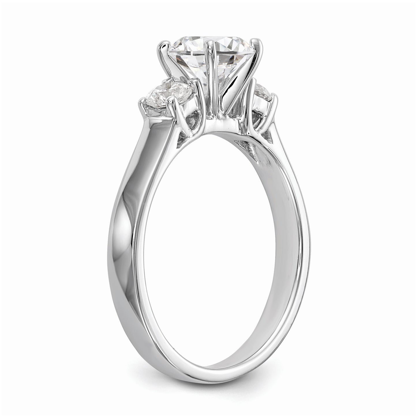 14K White Gold 3-Stone Peg Set Center Semi-mount Diamond Engagement Ring, 2.50 to 2.76 mm (tapered)