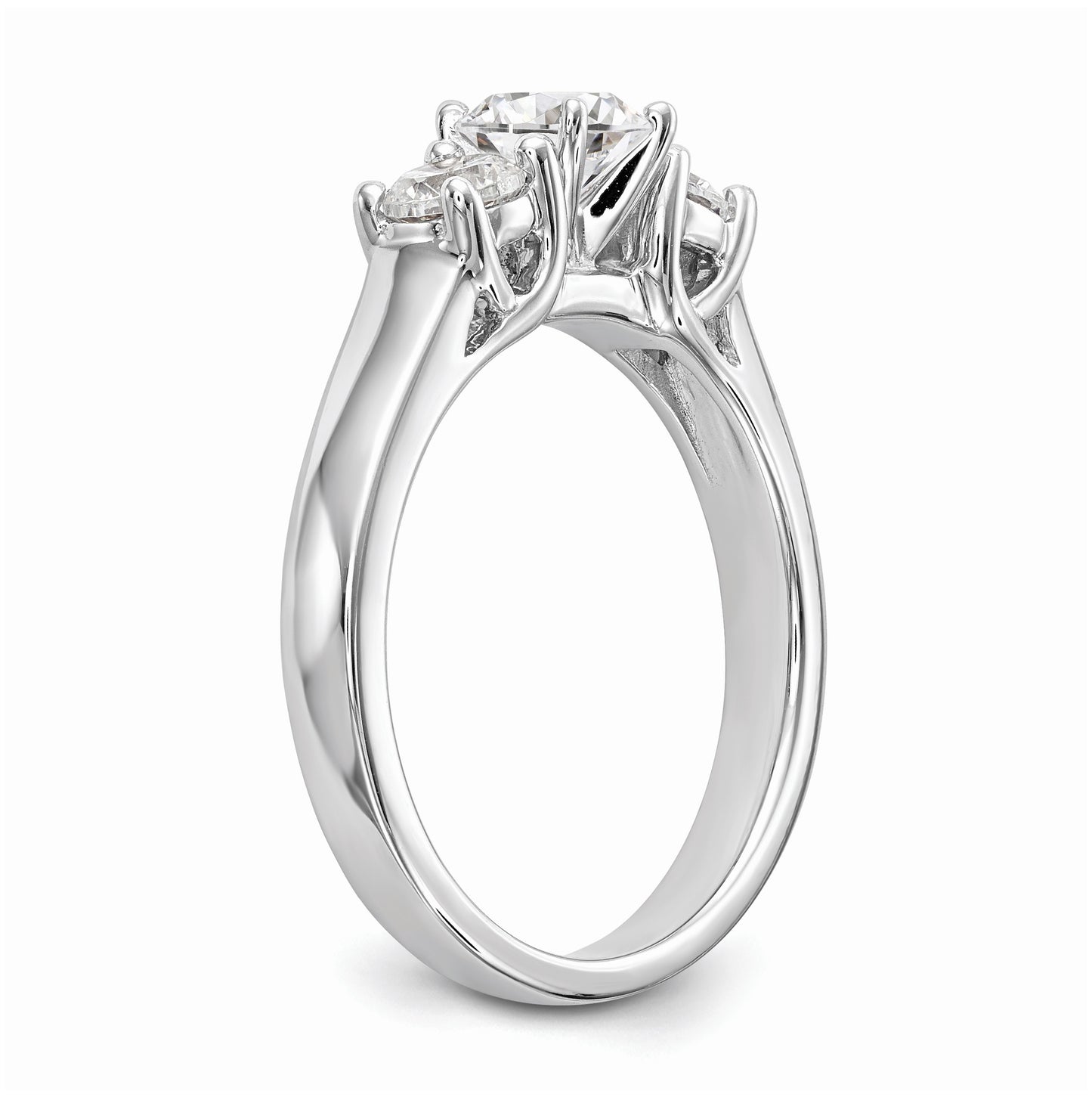 14K White Gold 3-Stone Peg Set Center Semi-mount Diamond Engagement Ring, 2.71 to 3.39 mm (tapered)