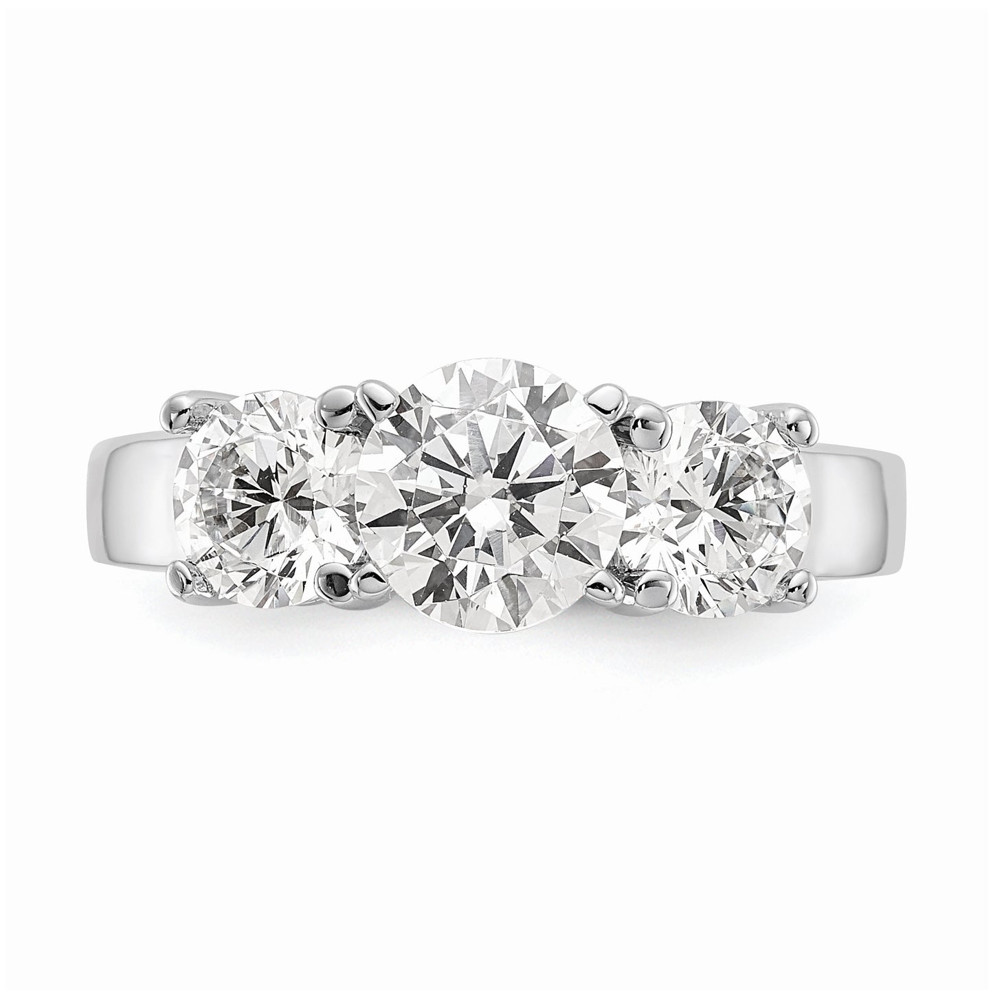 14K White Gold 3-Stone Peg Set Center Semi-mount Diamond Engagement Ring, 3.6 to 2.5 mm (tapered)