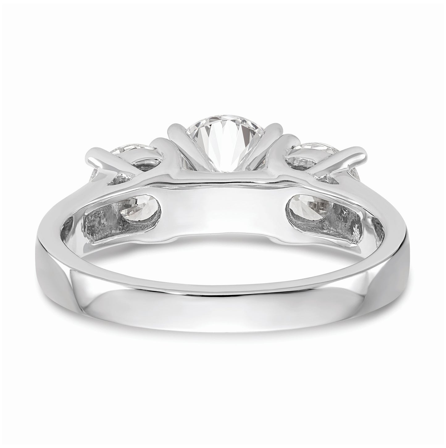 14K White Gold 3-Stone Peg Set Center Semi-mount Diamond Engagement Ring, 3.6 to 2.5 mm (tapered)